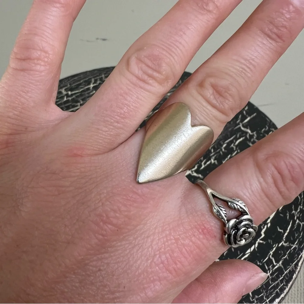 Gold Heart and Silver Rose Ring Set